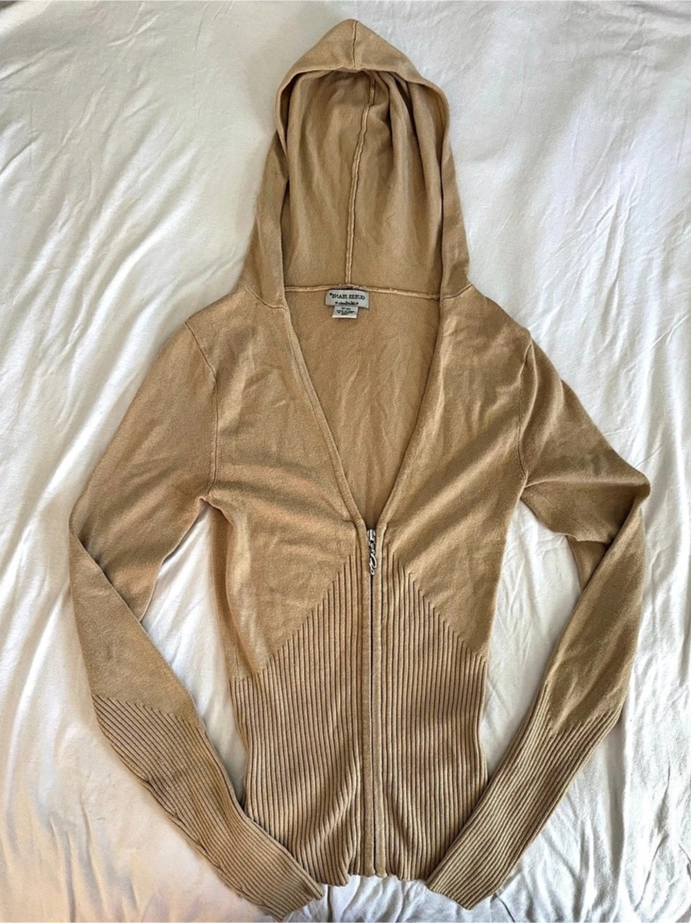 Vintage GUESS Jeans Y3A3630 Hooded Zip Sweater XS in Brown